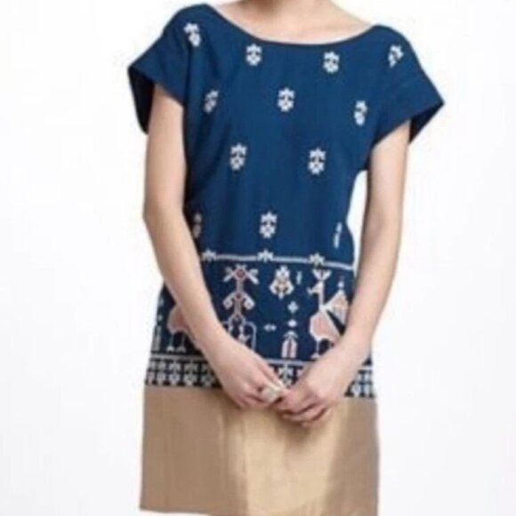 Floreat by Anthropologie Shift Dress, Cap Sleeves Aztec Pattern Size 12 - Picture 1 of 12